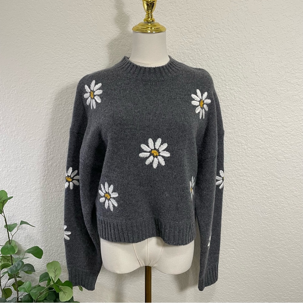 Boden Charcoal Sweater with White Floral Accents